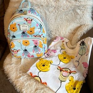 Pooh and friends balloon Loungefly mini backpack and Medium T-shirt